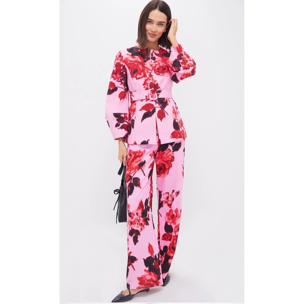 Tuckernuck Cerise Blossom Long Sleeve Rhoda Tunic Top Pink Red Floral Belted 2